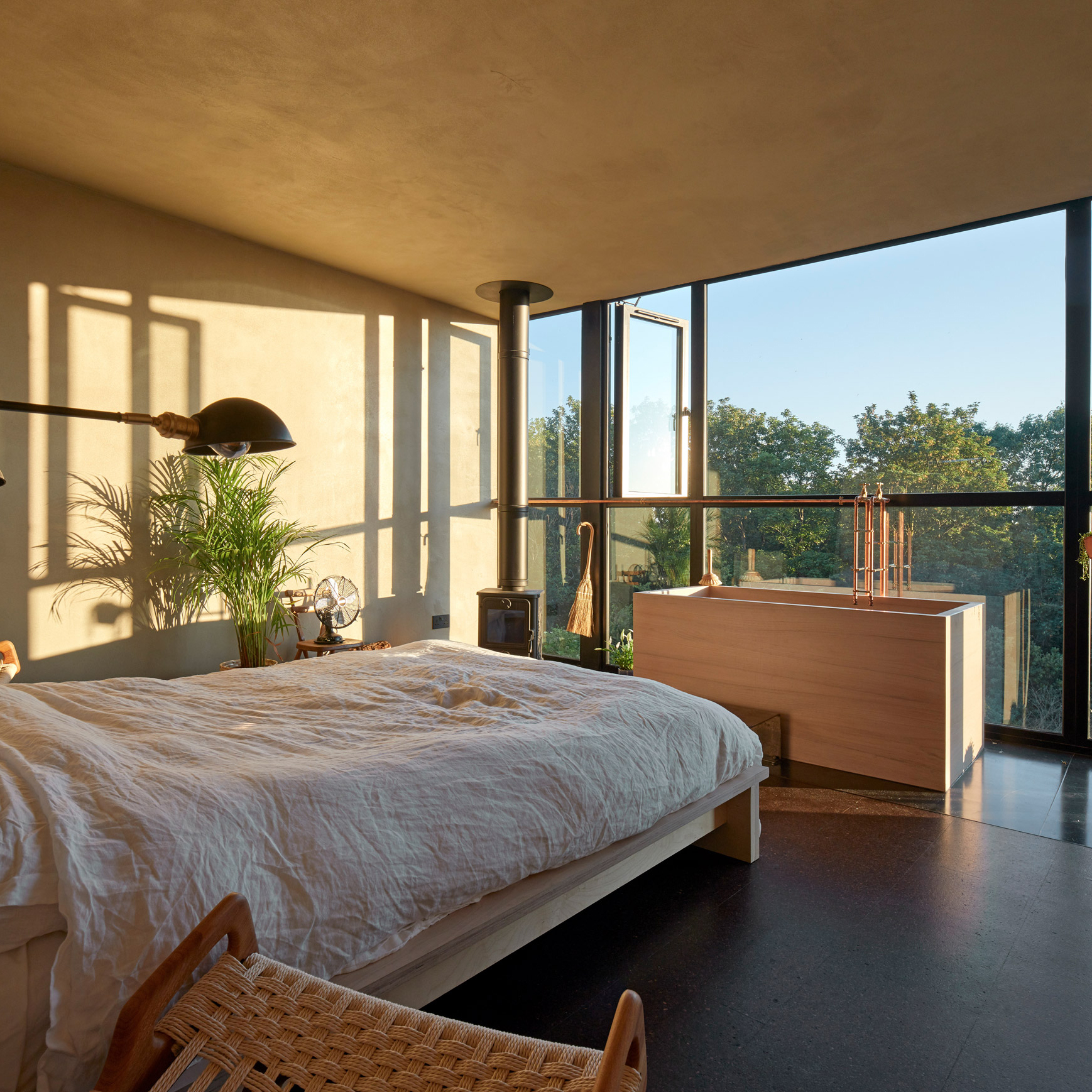 Teak bath with London views