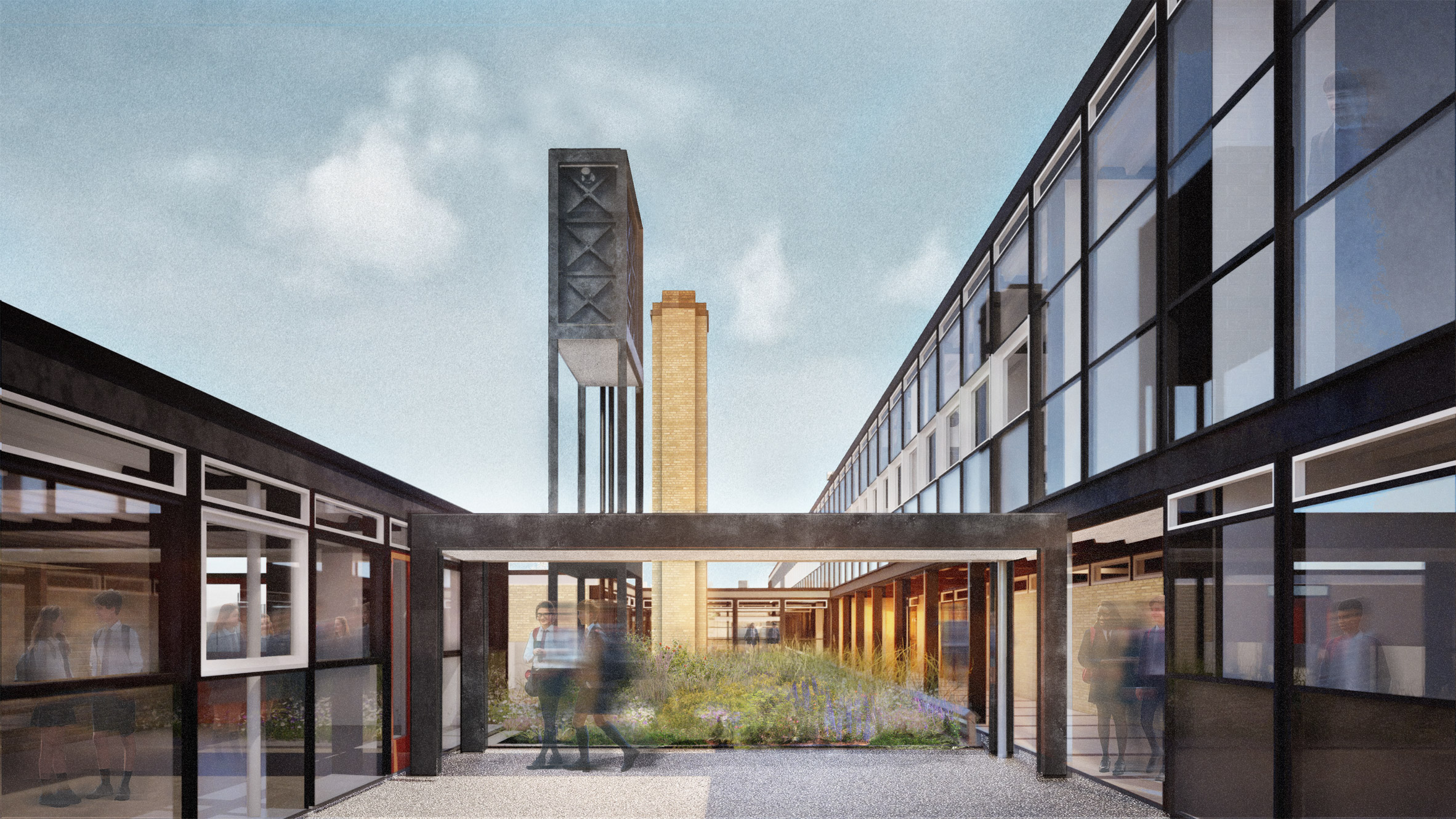 Visualisation of modernist school refurbishment by Alison and Peter Smithsons