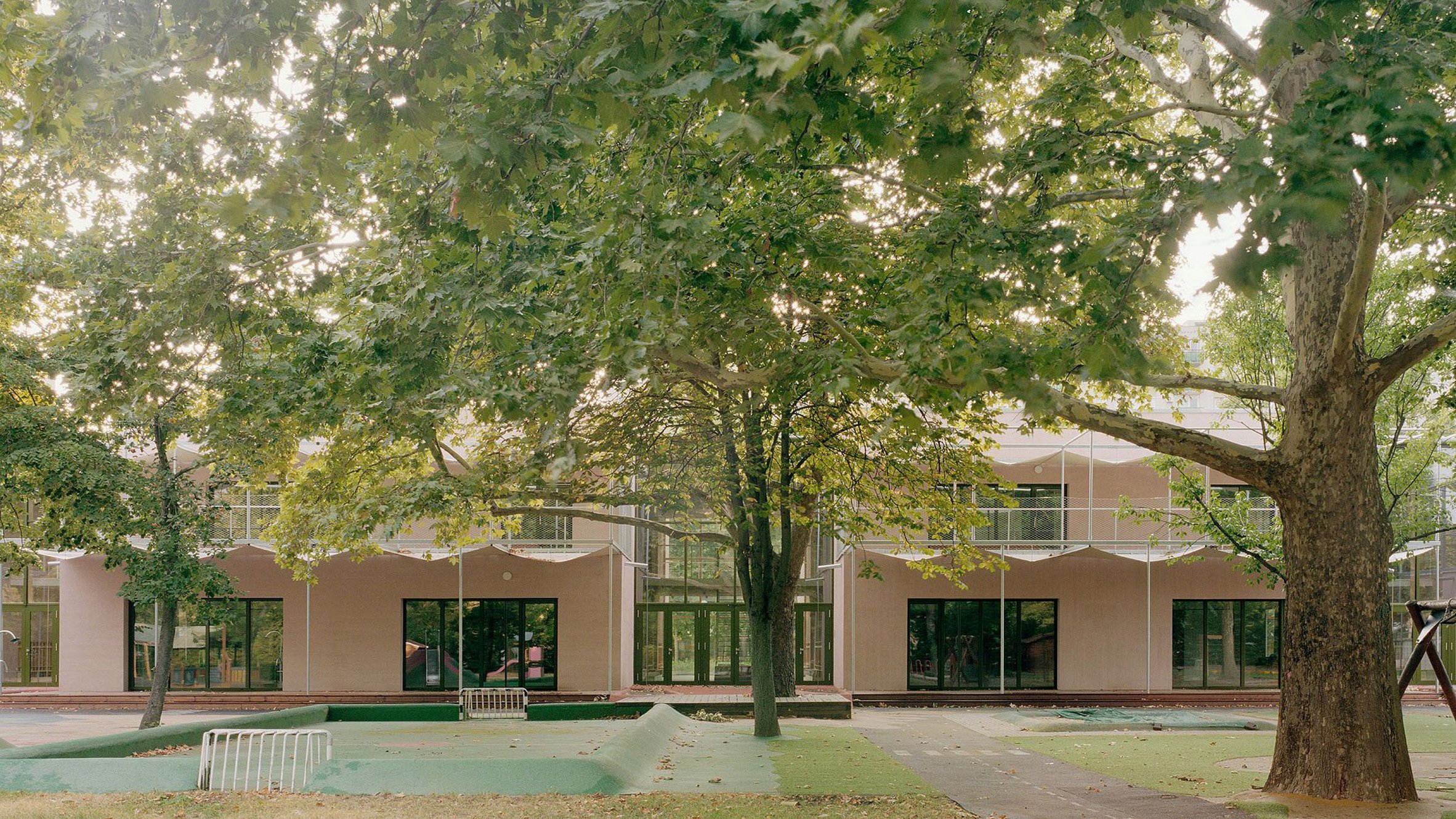 Facade view of Gyöngyszem Kindergarten in Hungary