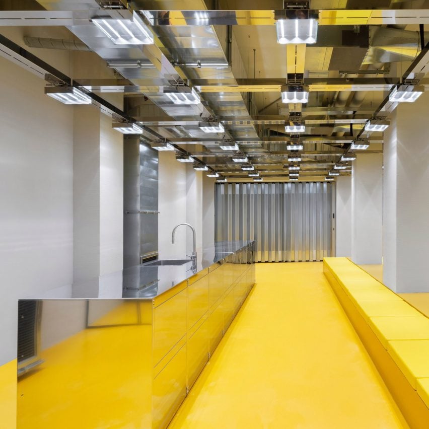 Fashion store with yellow resin floor