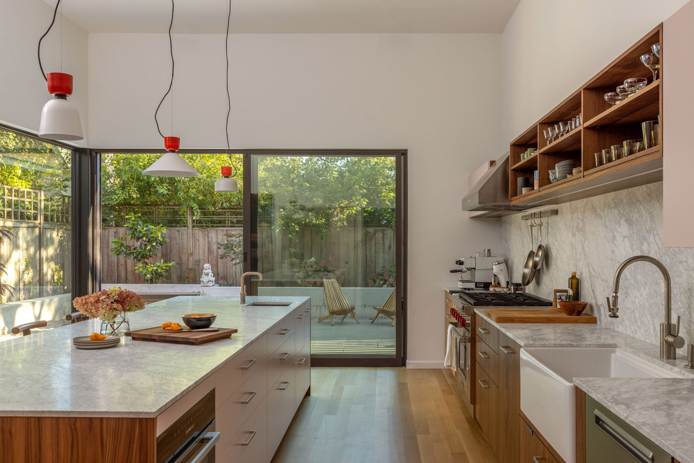 Red tipped lights in interior renovation