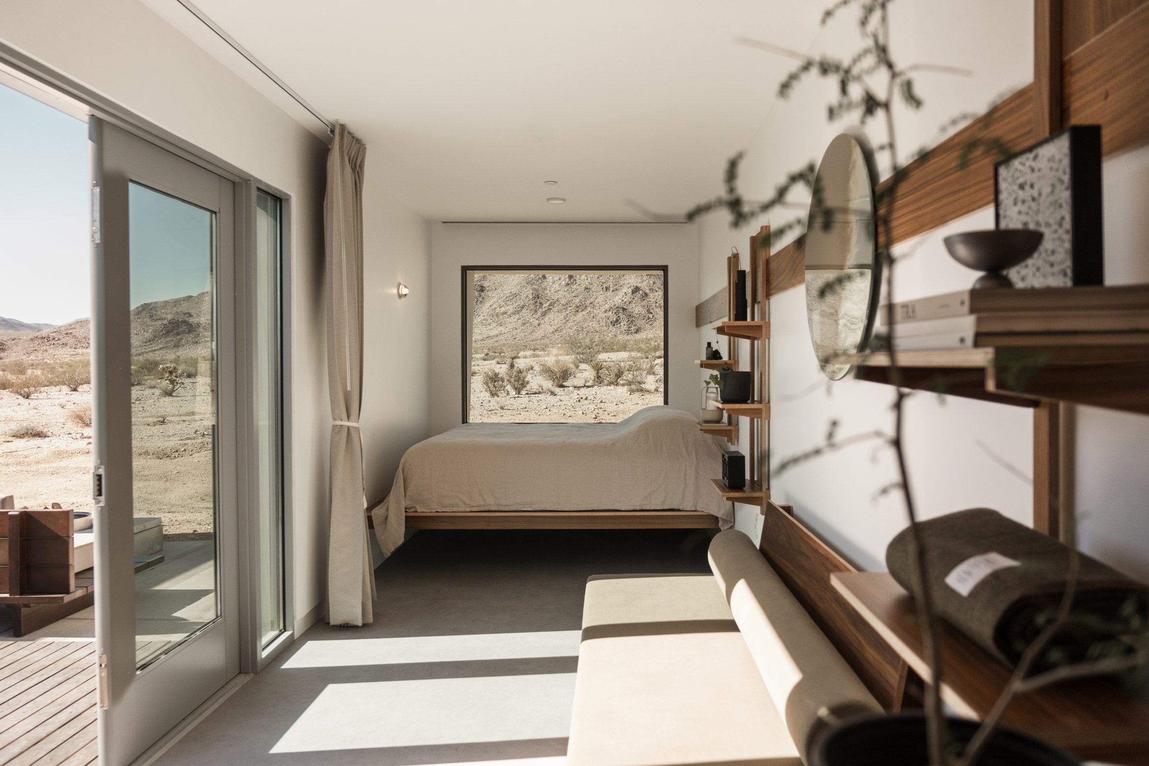 Shipping container hotel room interior