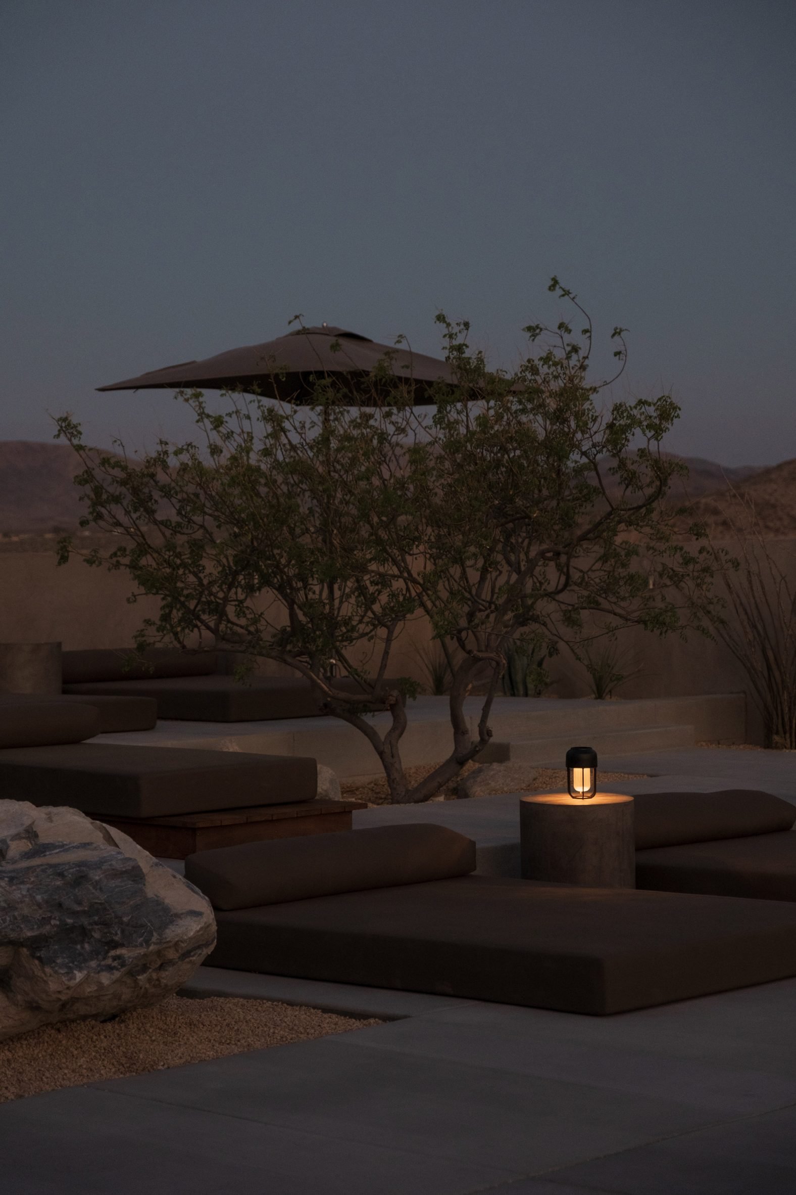 Outdoors loungers at night