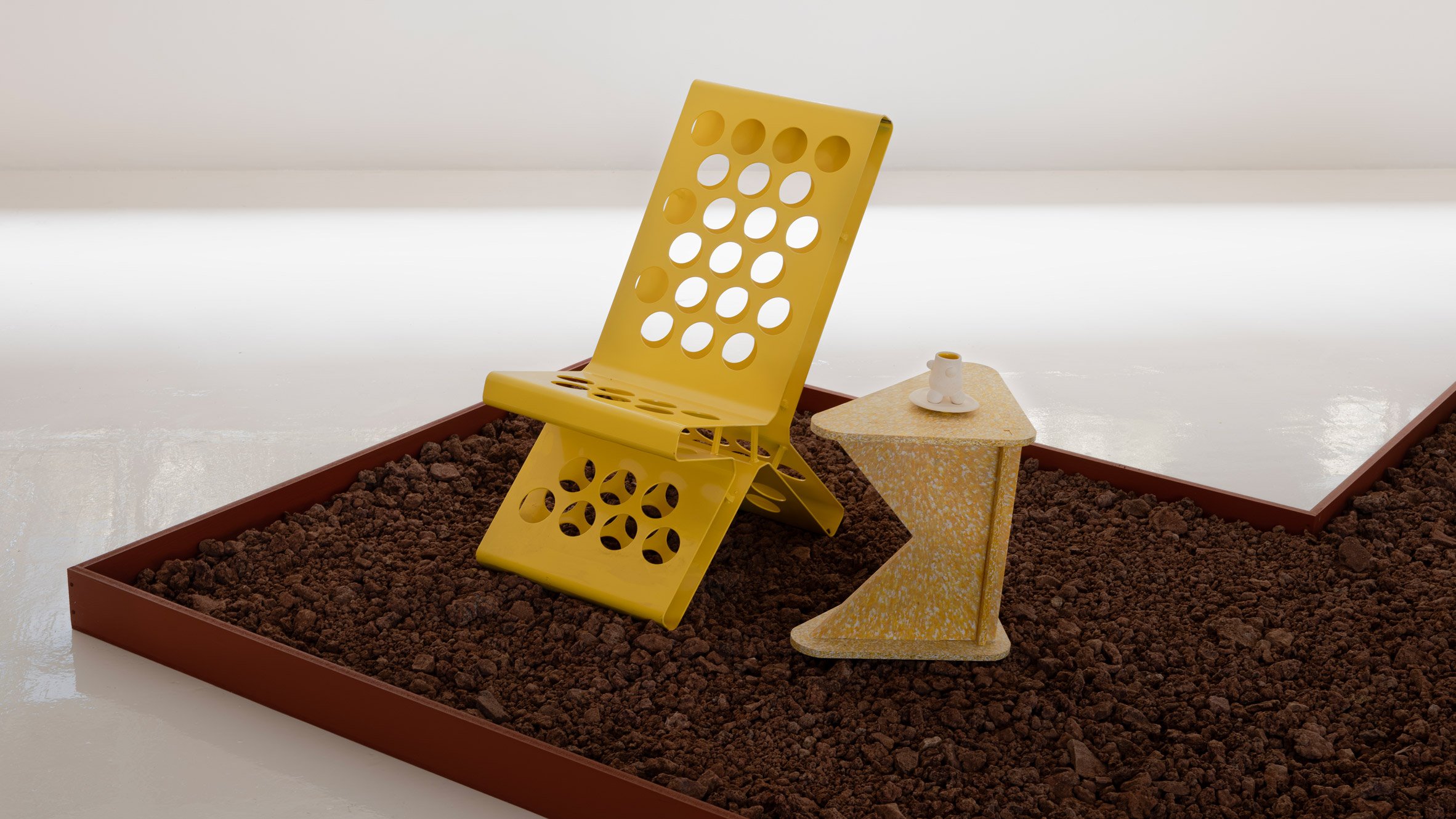 Photo of a yellow chair and side table